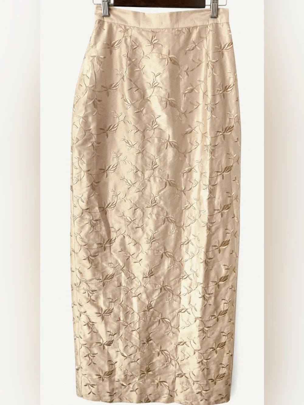 Vintage JESSICA MCCLINTOCK Long SILK Embroidered Floral Slit SKIRT Womens Size S